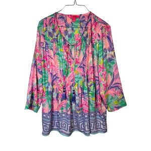 Lilly Pulitzer Marilina Tunic Top Womens Large Multicolor Excellent Floral Print